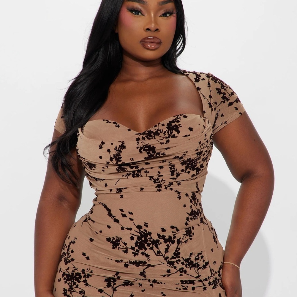 Fashion Nova Tan and Black Floral Mini Dress